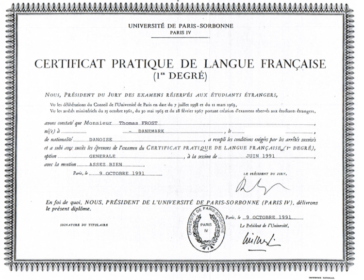 Certificat pratique de langue française, Thomas T. Frost
